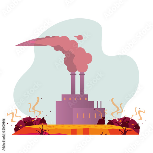 factory with polluting chimneys scene