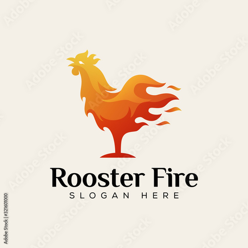 rooster fire food logo, chicken hot food logo design vector template