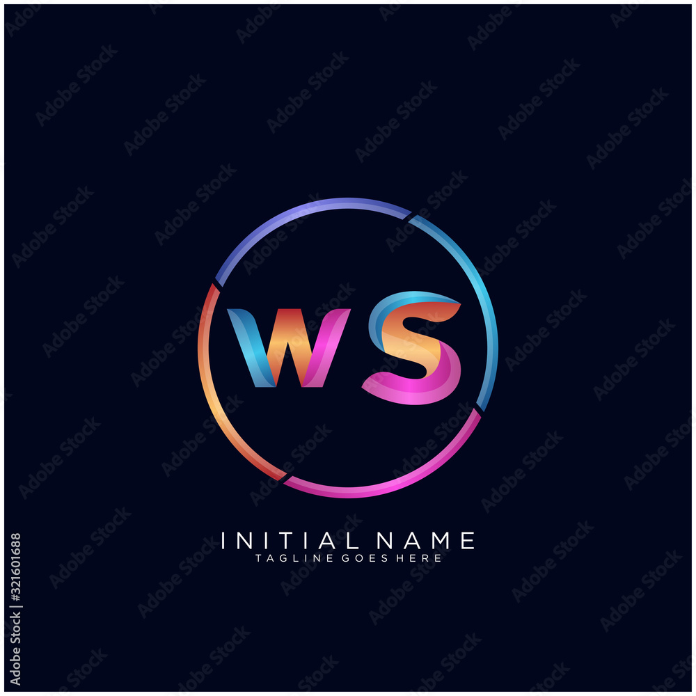 Initial letter WS curve rounded logo, gradient vibrant colorful glossy colors on black background Initial letter WS curve rounded logo, gradient vibrant colorful glossy colors on black background