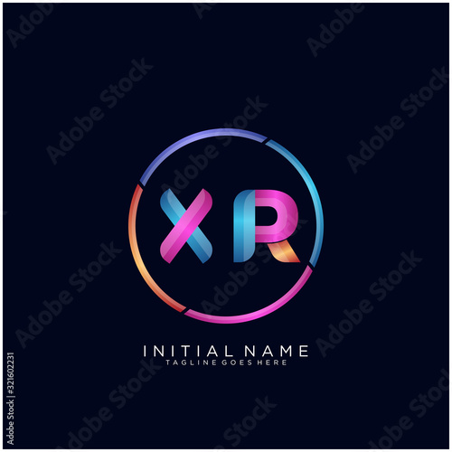 Initial letter XR curve rounded logo, gradient vibrant colorful glossy colors on black background