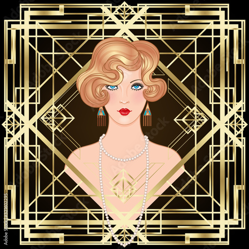 Female hand holding cocktail glass with splash. Art deco 1920s style vintage invitation template design for drink list, bar menu, glamour event, thematic wedding, jazz party flyer. Vector art.