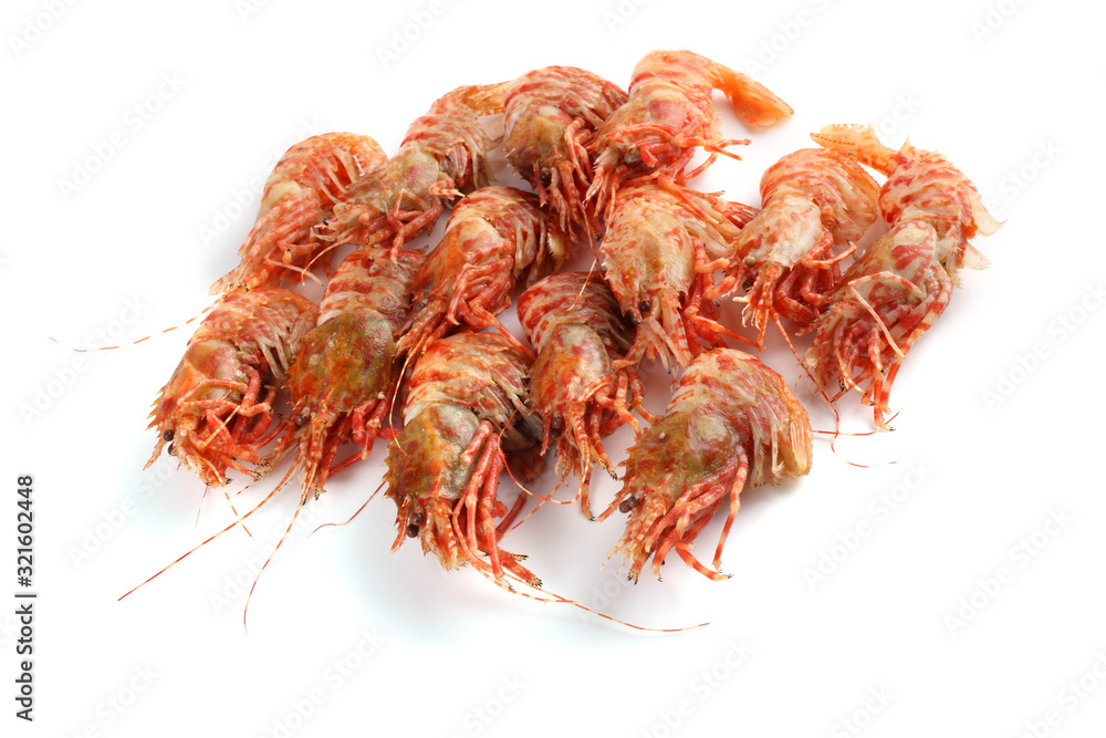 Shrimps isolated on white (northern Bering shrimp) Shrimps isolated on white (northern Bering shrimp)