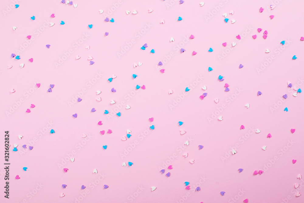 Valentine's day concept. Greeting card with pink hearts. Holiday minimal concept. Top view, flat lay. Valentine's day concept. Greeting card with pink hearts. Holiday minimal concept. Top view, flat lay.