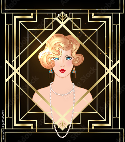 Female hand holding cocktail glass with splash. Art deco 1920s style vintage invitation template design for drink list, bar menu, glamour event, thematic wedding, jazz party flyer. Vector art.