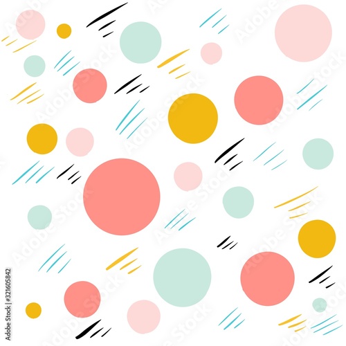 Abstract pattern with brush strokes and circles.Gift wrapping, wall design. Template for cards, banners, fabric for printing, t-shirts. Pastel color.
