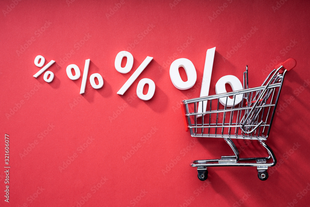 Ταπετσαρία Sale Percents Falling Into Shopping Cart