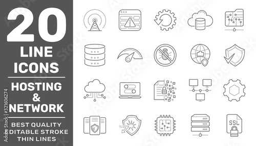 Network Hosting and Servers line vector Icons. Editable Stroke. EPS 10 photo