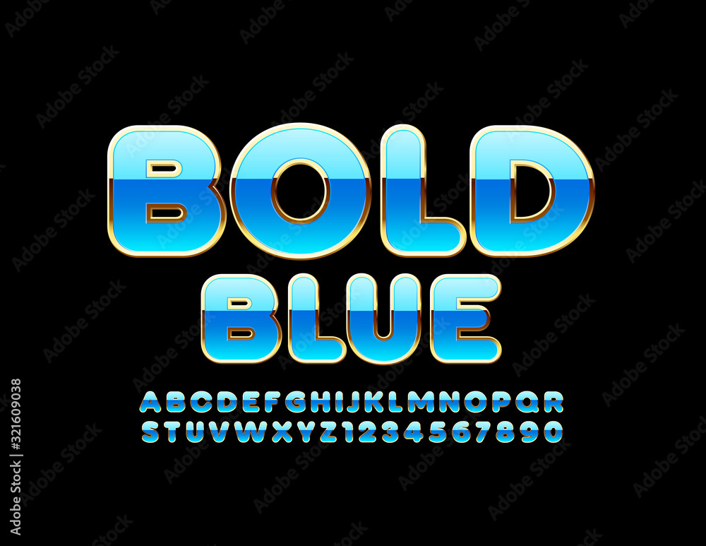 Vector Bold Blue and Gold Alphabet Letters and Numbers. Luxury shiny Font Vector Bold Blue and Gold Alphabet Letters and Numbers. Luxury shiny Font