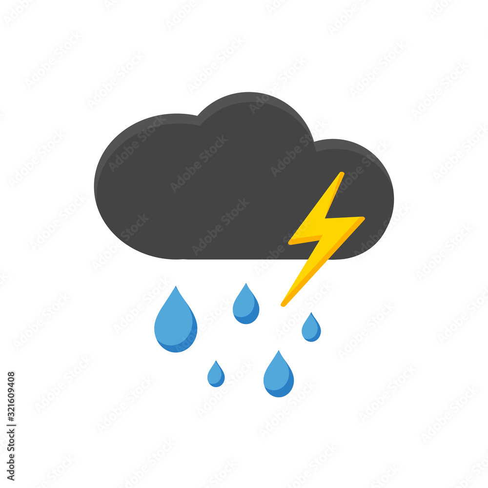 Rainy icons, sky filled with cartoon clouds and lightning. Rainy icons, sky filled with cartoon clouds and lightning.