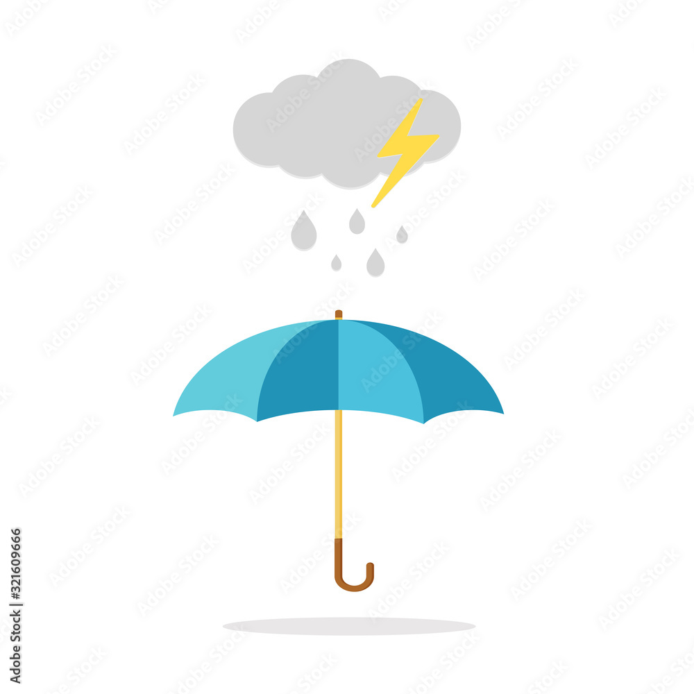Obraz premium Cloud, rain and opened umbrella in the rain. Flat style vector illustration icon-vector