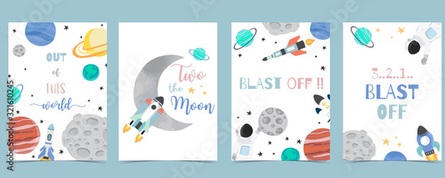 Collection of space background set with astronaut, moon, star,rocket.Editable vector illustration for website, invitation,postcard and sticker.Include wording blast off
