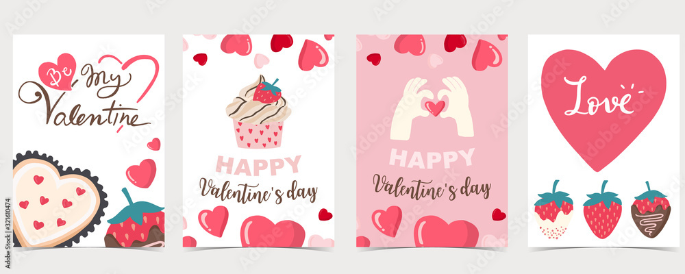 Collection of valentine’s day background set with chocolate,cake.Editable vector illustration for website, invitation,postcard and sticker.Wording include be my valentine