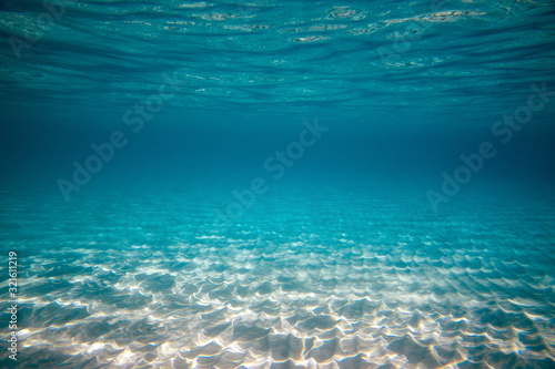 Fotografia Empty underwater ocean bottom background with copy space