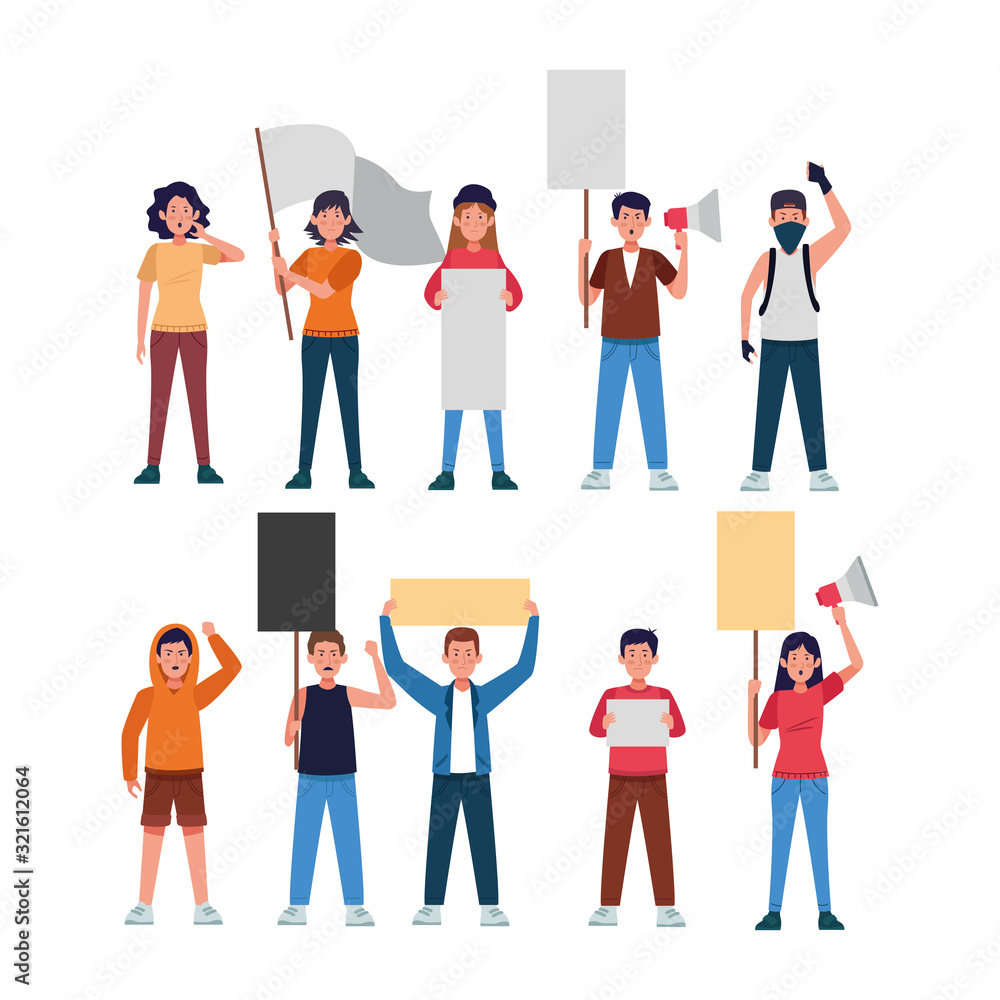 Obraz premium group of protesting people with banners and megaphone