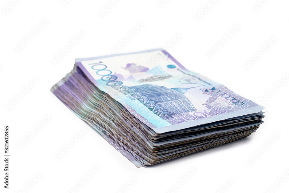 Kazakhstani money with a face value of ten thousand tenge, on a white background Kazakhstani money with a face value of ten thousand tenge, on a white background