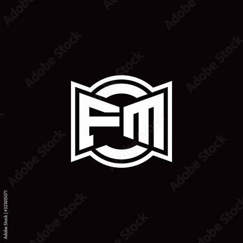 FM logo monogram with ribbon style circle rounded design template