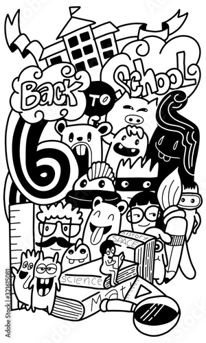 Back to school characters background template with funny education cartoon mascots.