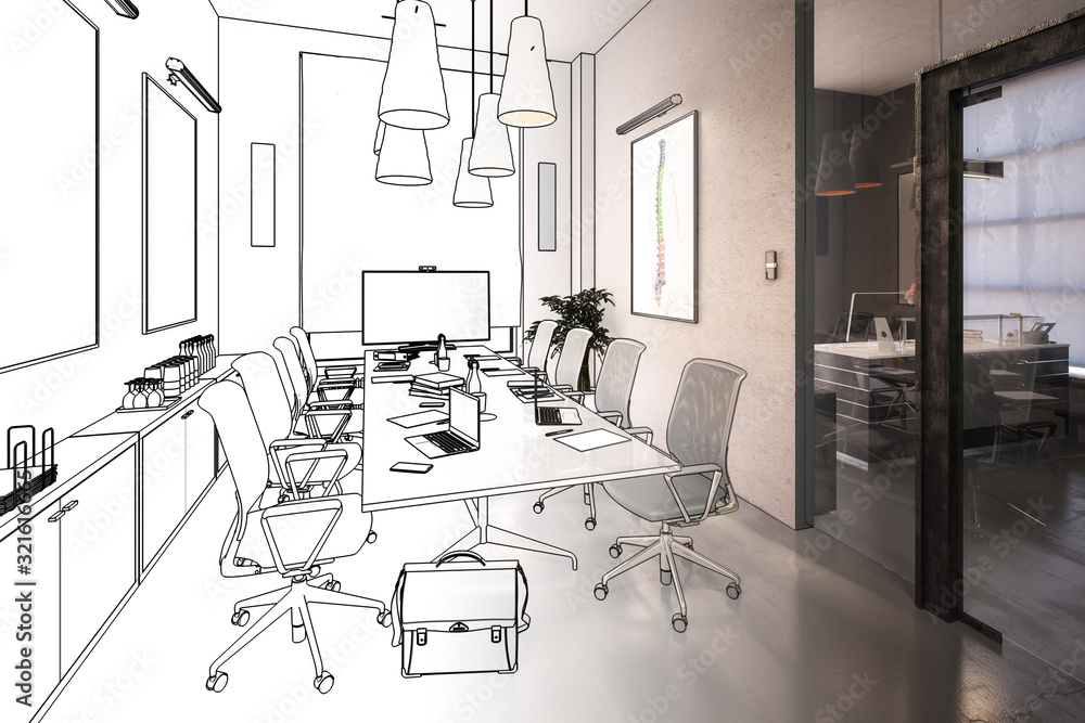 Office Design: Meeting (drawing) - 3d illustration