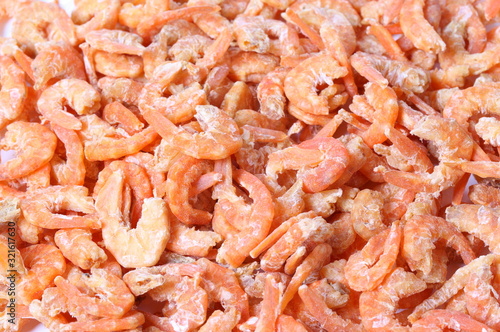 Close up dried shrimp background.