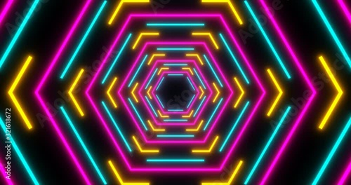 VJ loop sci-fi futuristic colorful tunnel in hexagon form photo