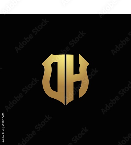 DH logo monogram with gold colors and shield shape design template