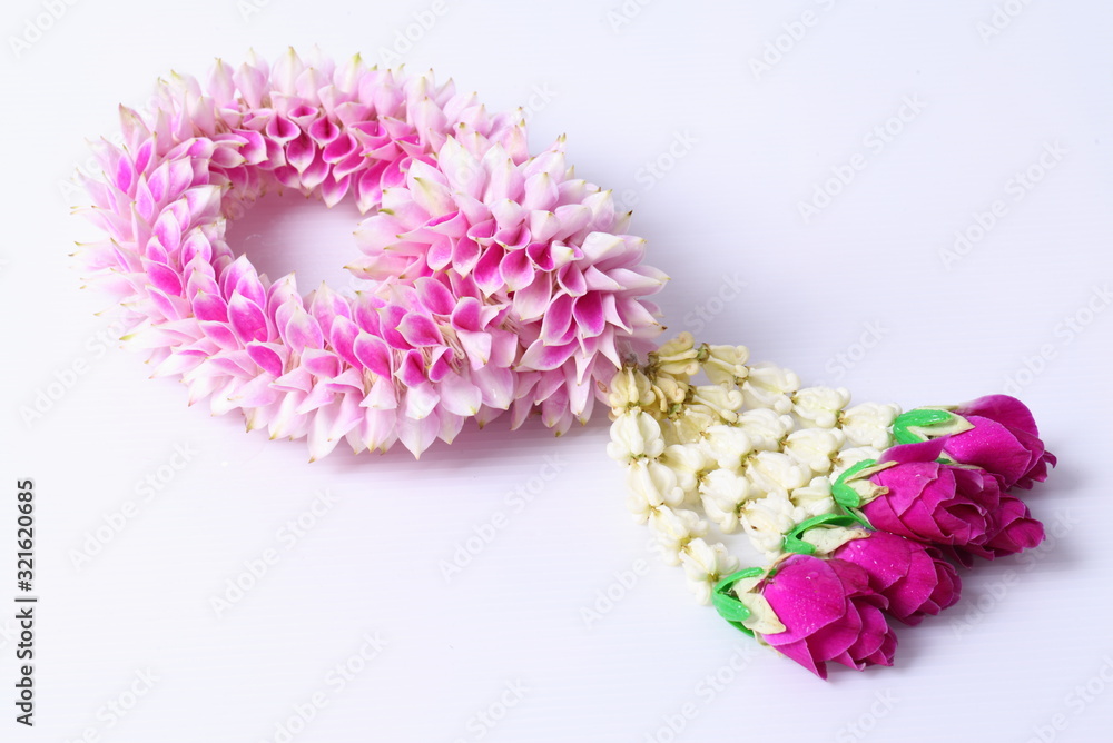 Thai garland colorful flower on white background Thai garland colorful flower on white background
