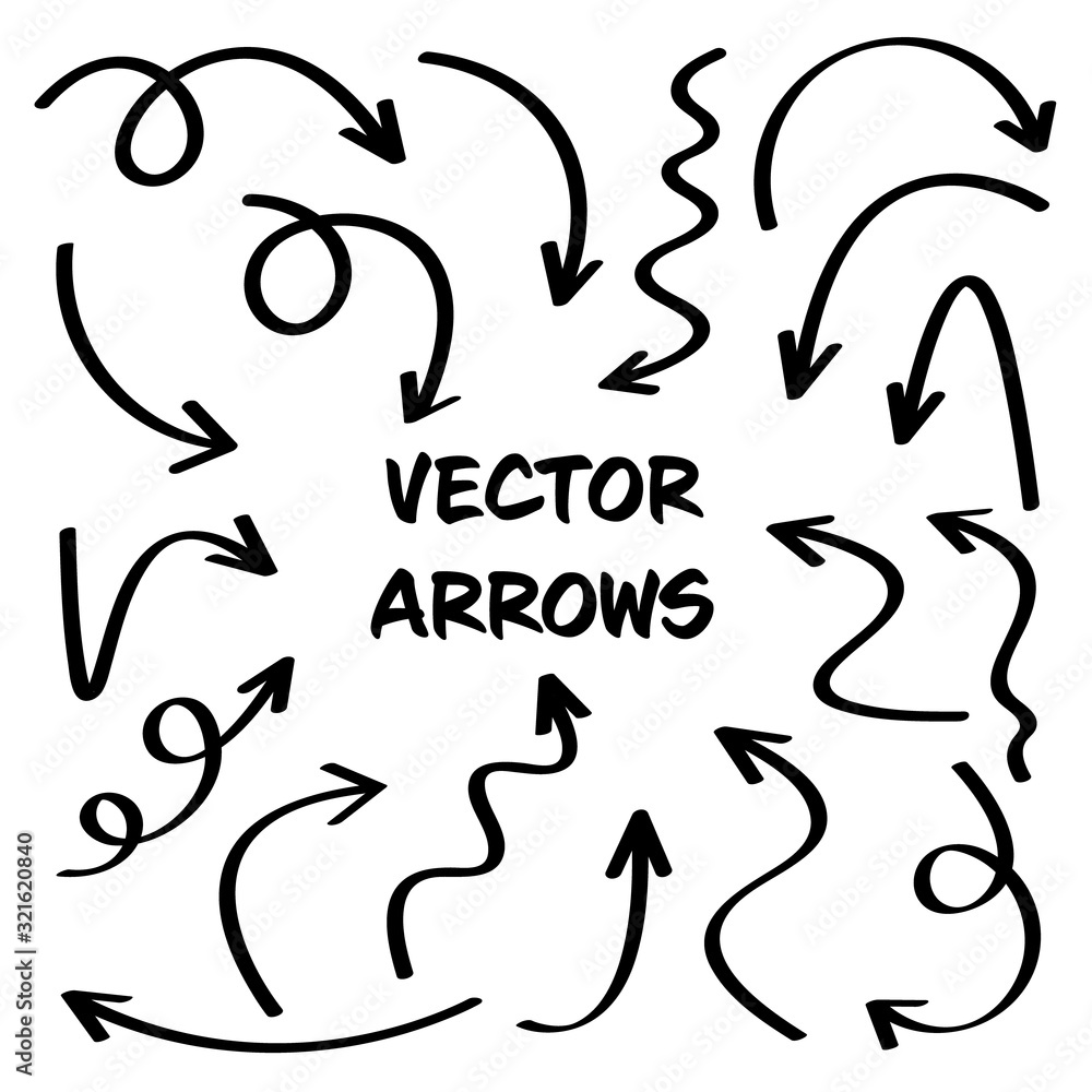 Black Hand Drawn Arrows Set on White Background. Arrow, Cursor Icon. Vector Pointers Collection. Back, Next Web Page Sign. Black Hand Drawn Arrows Set on White Background. Arrow, Cursor Icon. Vector Pointers Collection. Back, Next Web Page Sign.