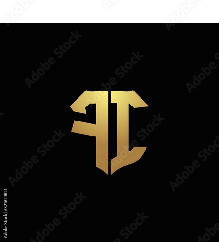 FI logo monogram with gold colors and shield shape design template