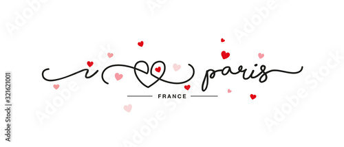 I love Paris handwritten typography lettering line heart red pink hearts white banner