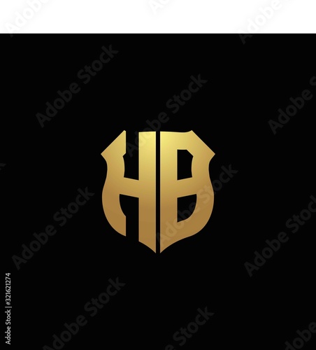 HB logo monogram with gold colors and shield shape design template