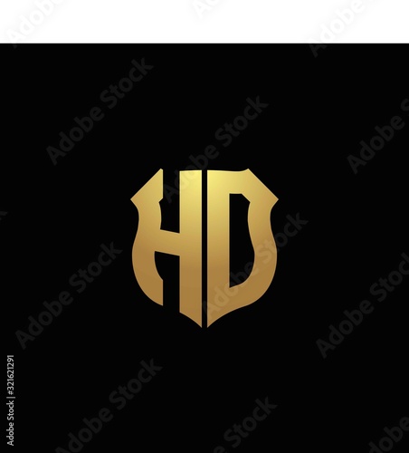 HD logo monogram with gold colors and shield shape design template