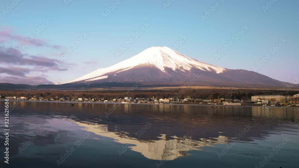 Amazing landscape of Fuji mount reflected in the lake water at early spring morning Amazing landscape of Fuji mount reflected in the lake water at early spring morning