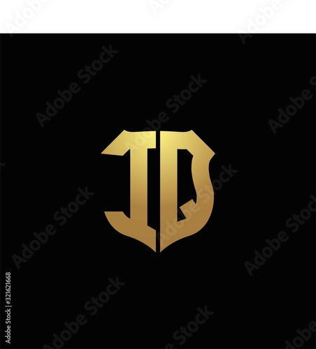 IQ logo monogram with gold colors and shield shape design template