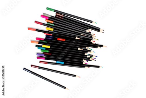 color pencils of different colors on a white background group