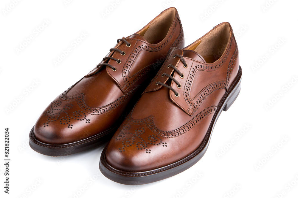 Brown leather male Oxfords shoes with Brogue