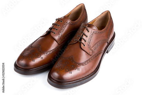 Brown leather male Oxfords shoes with Brogue