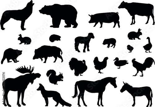 Black icon set dogs.  animal icons in set collection for design. Toy animals bitmap symbol stock web illustration.