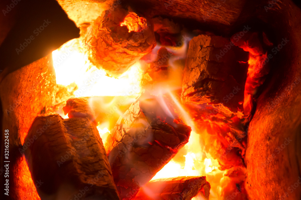 Fototapeta premium Black background burning fire