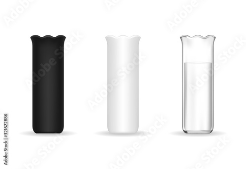 Set of ceramic vase in different color (black, white and transparent). Vector illustration.