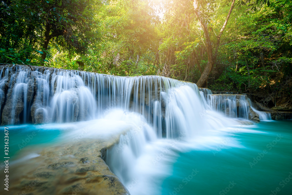 Beauty in nature, Huay Mae Khamin waterfall in tropical forest of national park, Kanchanaburi, Thailand	