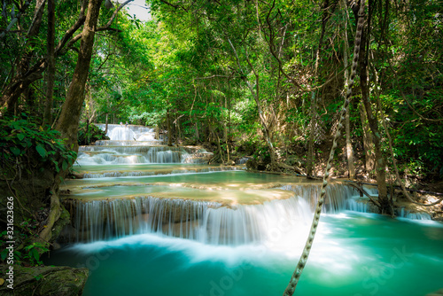 Fototapeta Naklejka Na Ścianę i Meble -  Beauty in nature, Huay Mae Khamin waterfall in tropical forest of national park, Kanchanaburi, Thailand	