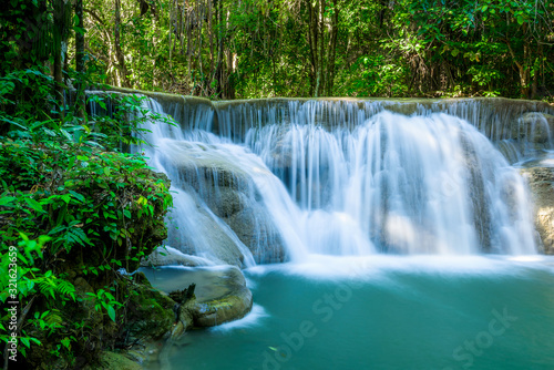 Beauty in nature, Huay Mae Khamin waterfall in tropical forest of national park, Kanchanaburi, Thailand 