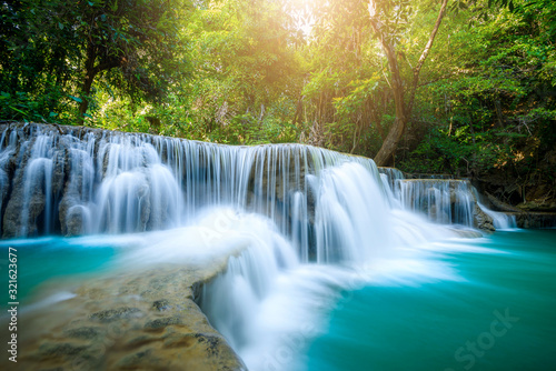 Beauty in nature  Huay Mae Khamin waterfall in tropical forest of national park  Kanchanaburi  Thailand 