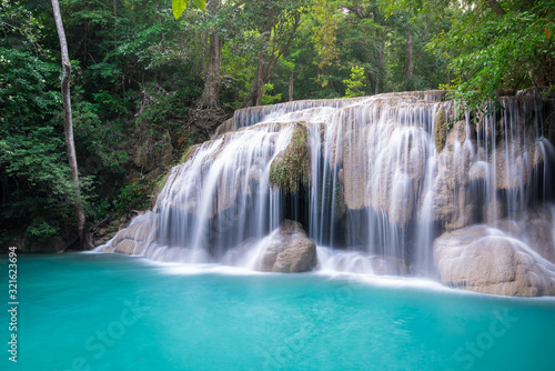 Waterfall in Tropical forest at Erawan waterfall National Park  Thailand 