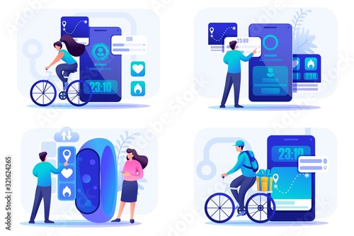 Set 2D Flat concepts Mobile apps for different groups of people and goals. For Concept for web design