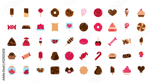 sweet confectionery snack food candy icons collection