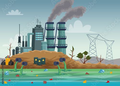 factory industry polluting teh water scene