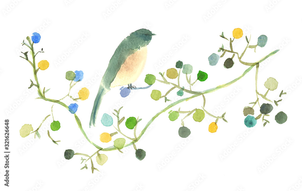 Obraz Akwarela owoców i ptaków