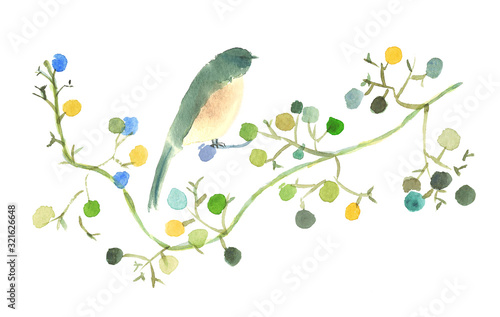 Obraz na płótnie Akwarela owoców i ptaków