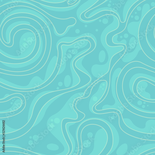 Calm vector color texture from smooth rounded shapes of lines and spirals in pastel colors. Seamless pattern for decorating blue fabric or wrapping paper with light lines.